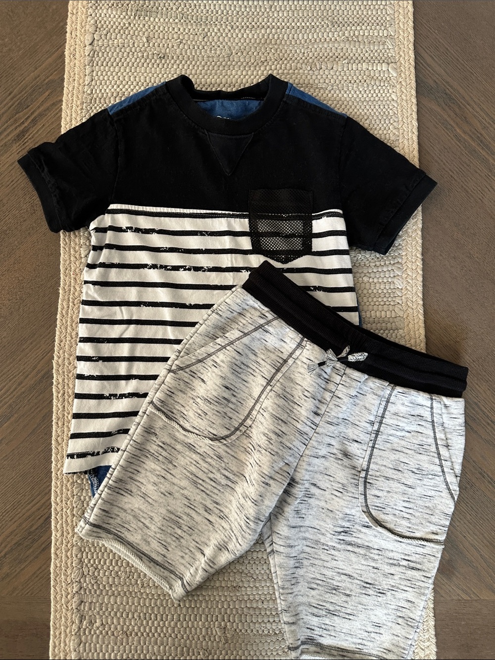 art class Black & White Striped Tee with Gray Marled Shorts